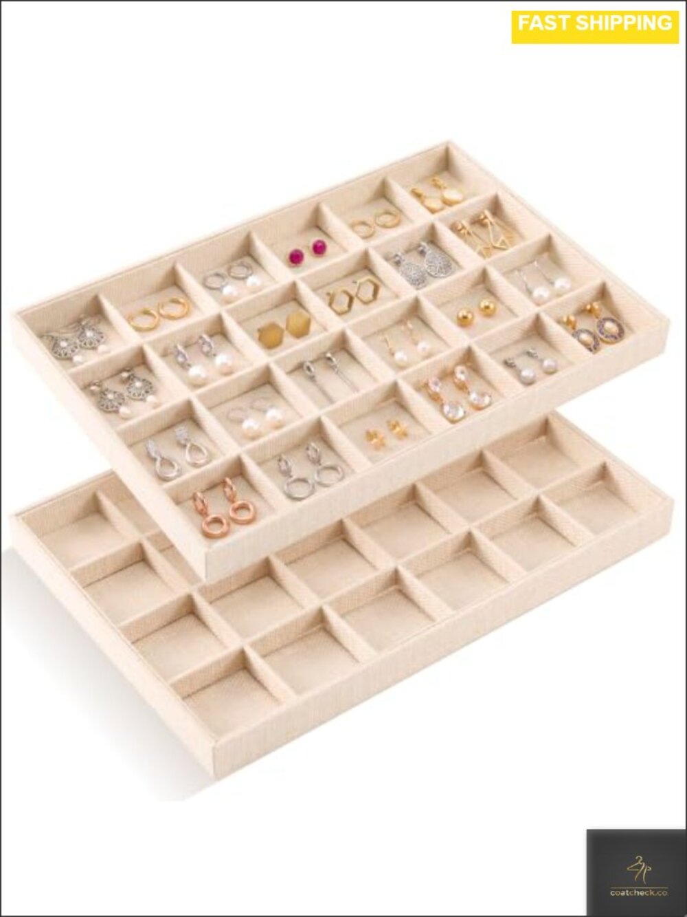 2 Pc Stackable Linen Jewelry Organizer Trays 24 Gird Removable